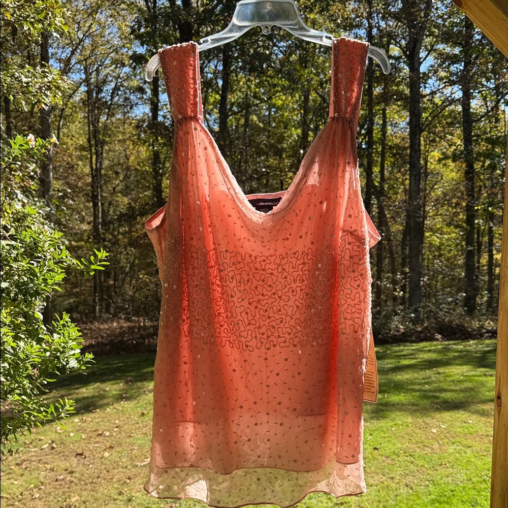 Denim 24/7 Peach Embroidered Tank Top